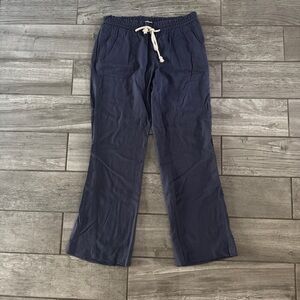 Roxy Navy Blue Linen Pants M Drawstring waist wide leg